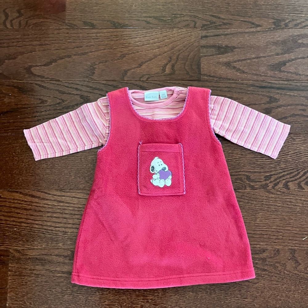 Vintage Baby Snoopy Fleece Overall Dress w Shirt 12mo
